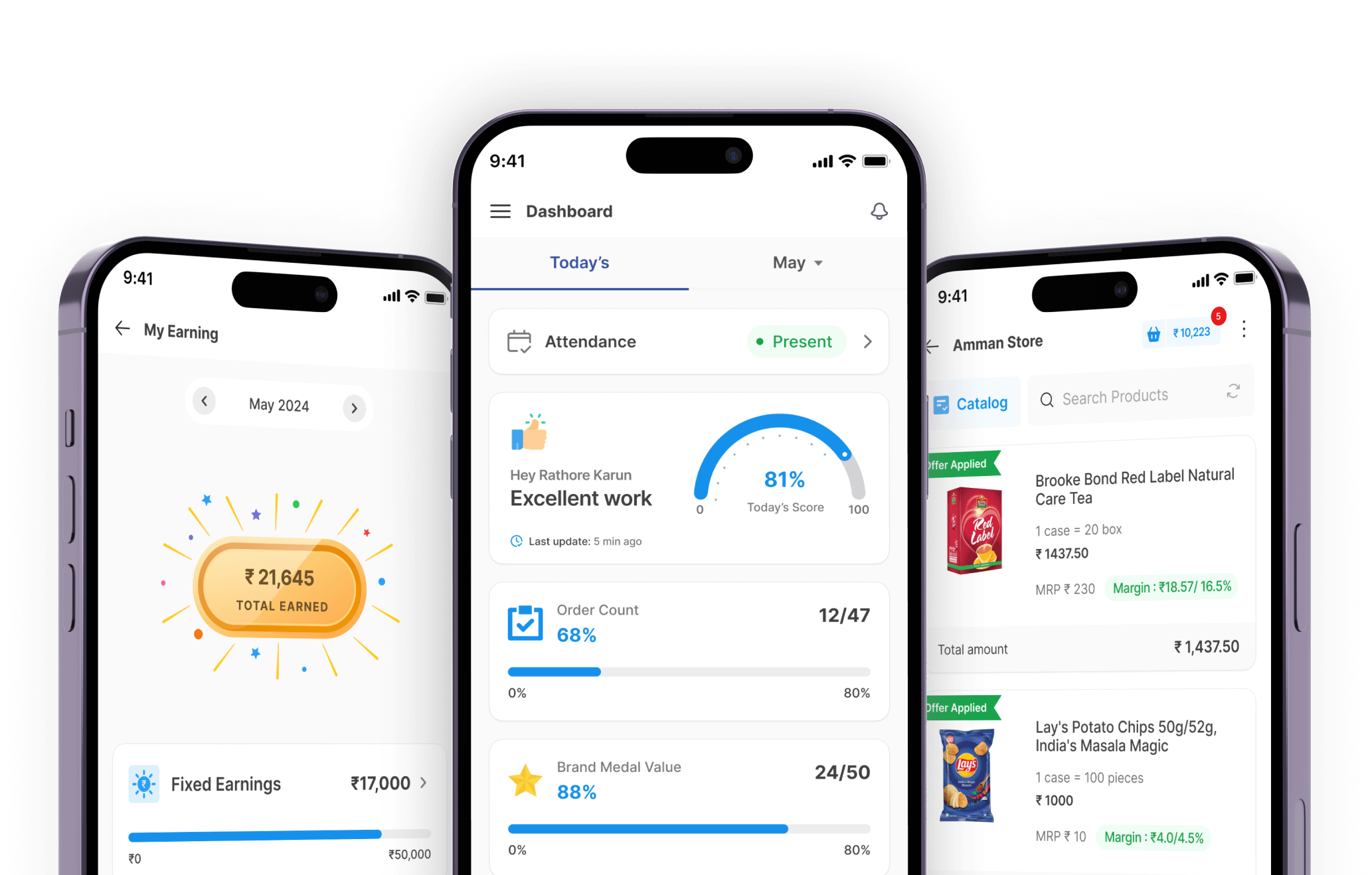 Sales app, Single app for sales, View realtime performance scores and earnings