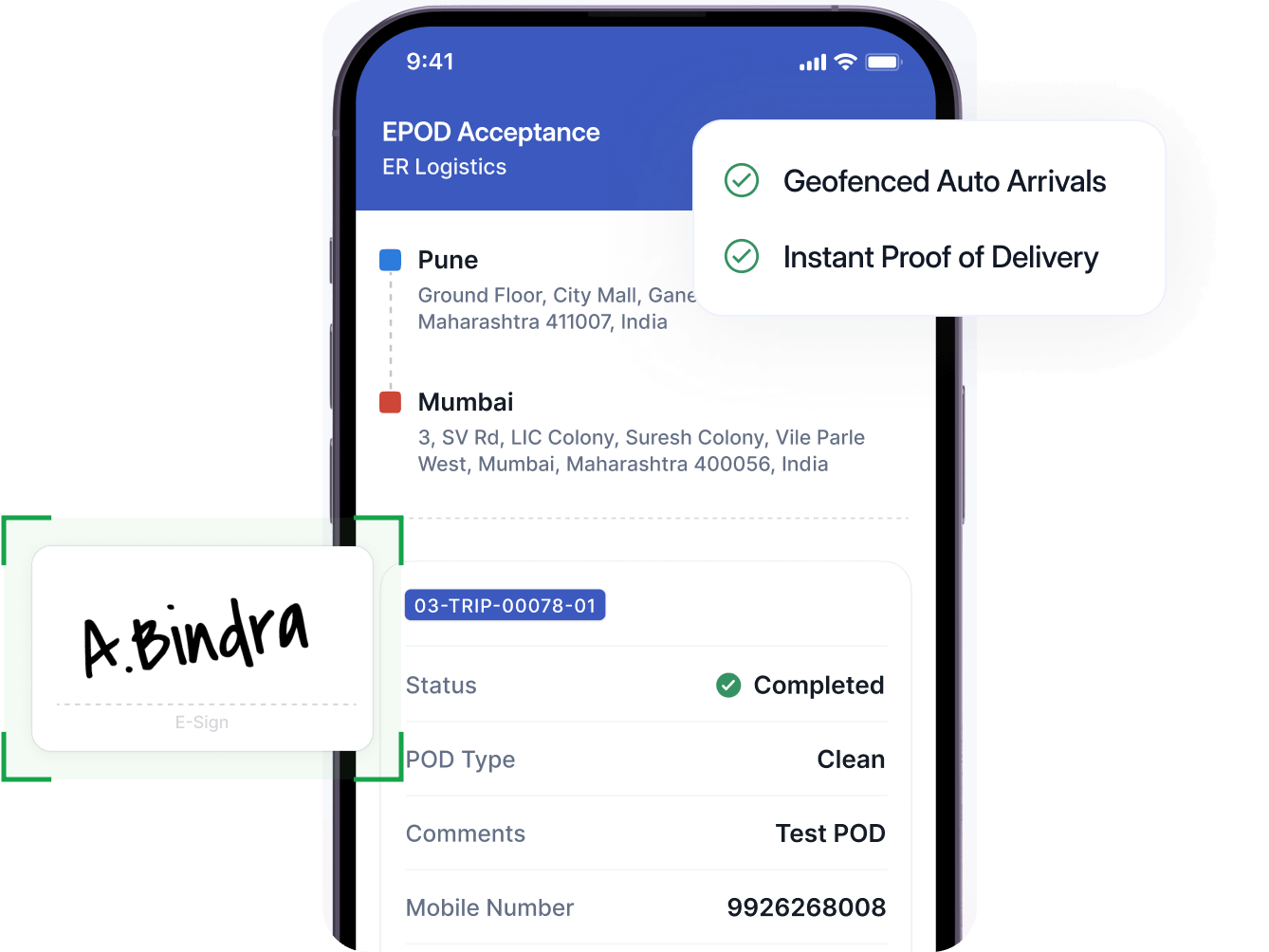 Instant proof of delivery, digital signatures, image-based proof of delivery for immediate confirmation